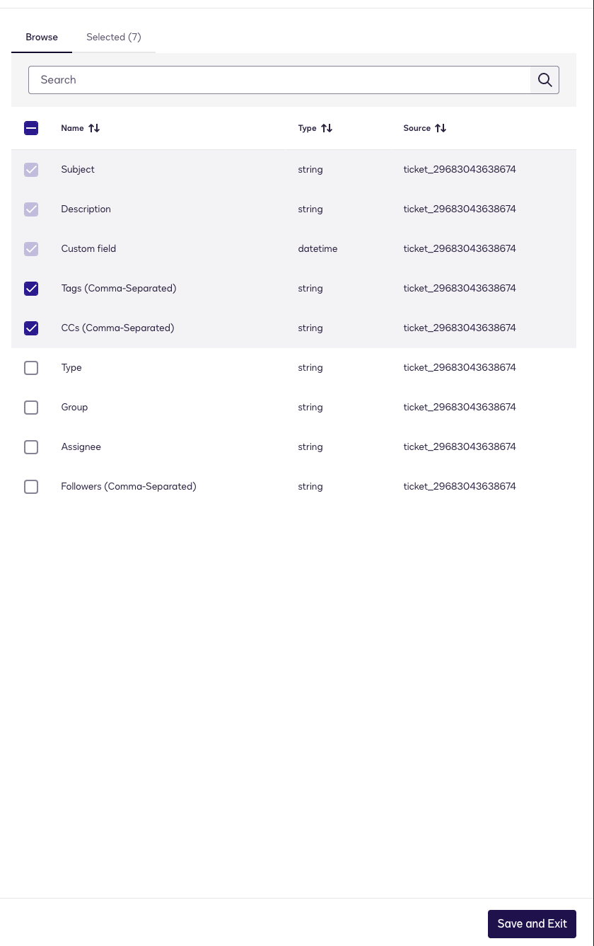 Selecting subject and description fields