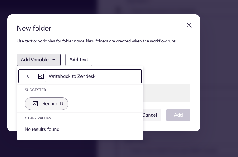Specify ticket ID as new folder