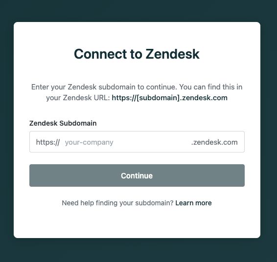 Zendesk subdomain screen